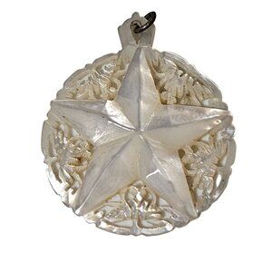 Vintage Mother Of Pearl Star Pendant Intricate Filigree Design Holiday Jewelry